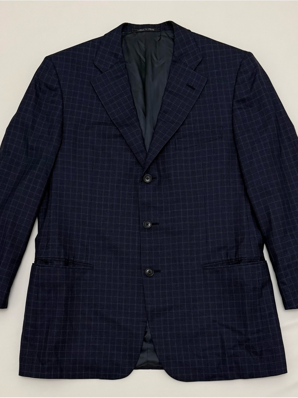 Ermenegildo Zegna Vintage Silk Wool Suit Jacket Navy Plaid Made in Italy 42R